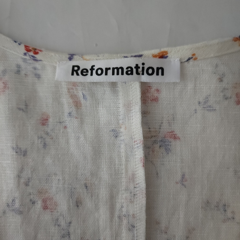 Reformation Carmelo Gabrielle Linen Floral Wrap Mini Dress Small - Picture 4 of 7
